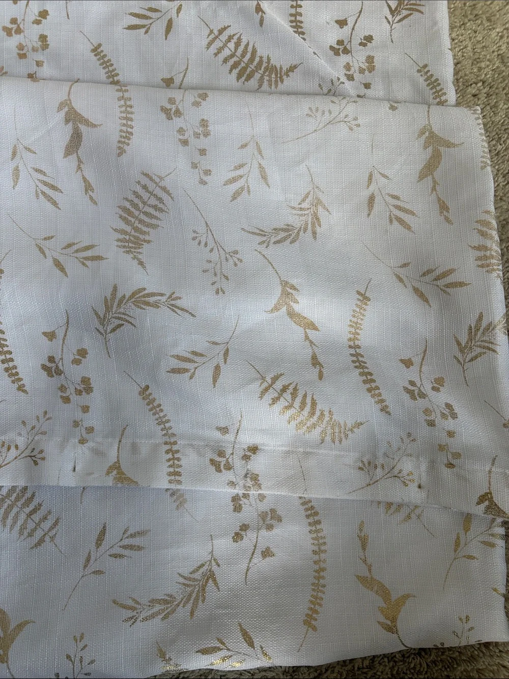 Neutral Botanical Print Curtain Panel - Cream with Gold Leaf Pattern